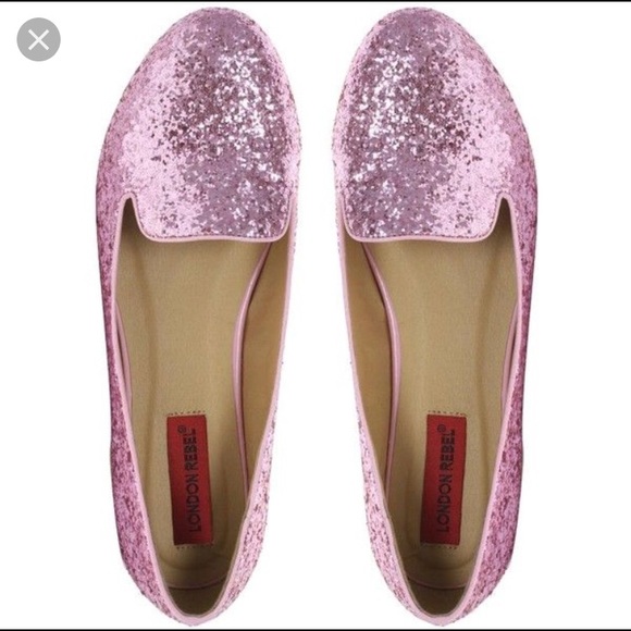 London Rebel Shoes - London Rebel pink glitter slipper flat asos